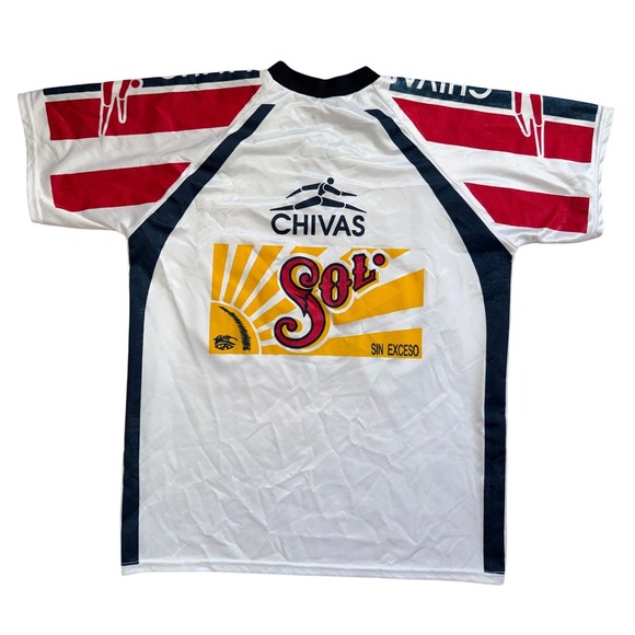 Chivas Guadalajara Soccer Jersey Men Small Cemento Tolteca Sol White Red Navy - Picture 7 of 7
